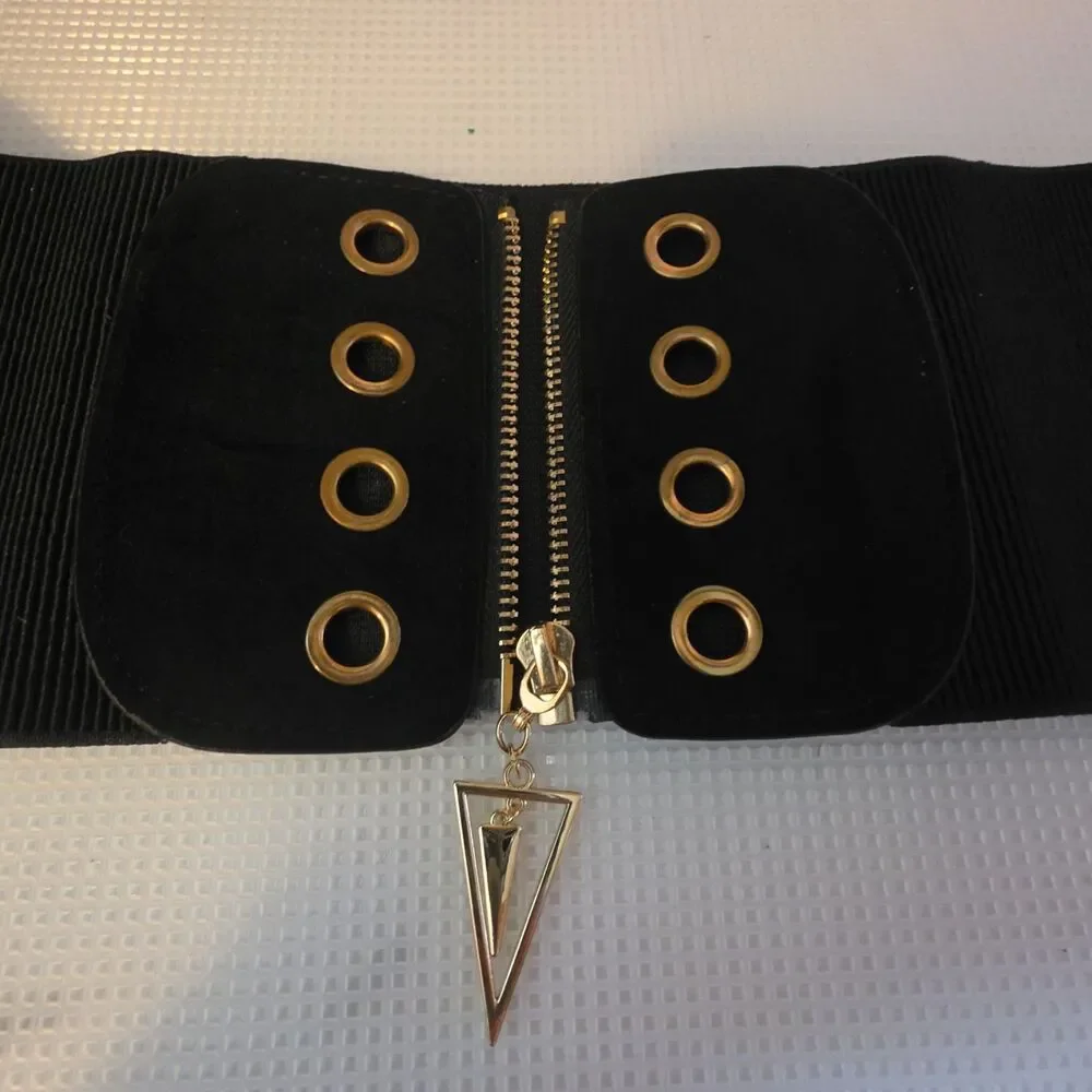 80s Retro Elastic Corset Waist Cincher Belt Gold L XL NWOT New Wave Post Punk